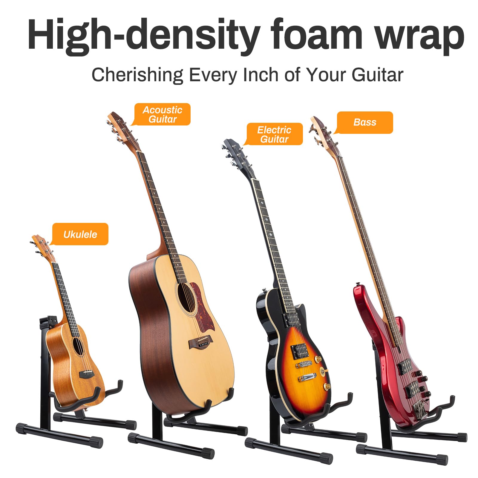 MOSEN Guitar Stand, 2 Pack Foldable A-Frame Guitar Stand with Non-Slip Rubber and Foam Arms for Acoustic Classical and Electric